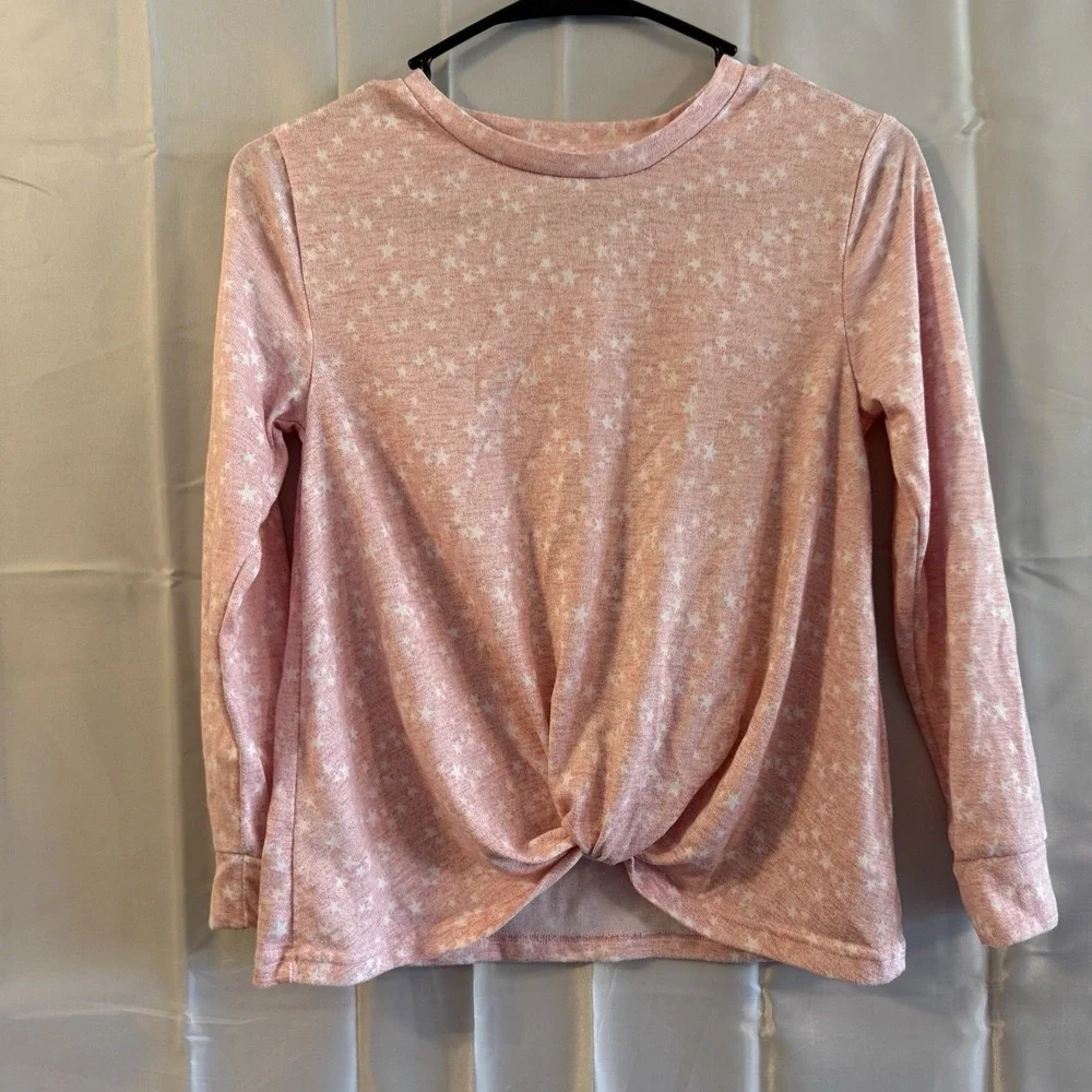 Girls M 8/10 Pajama Set‎ Pink White Stars Pjs Pants Long Sleeve